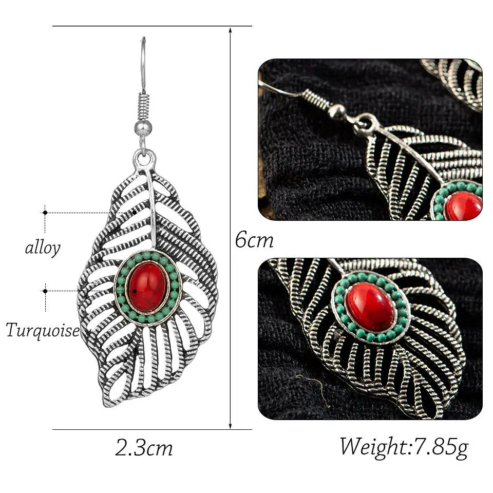 Винтажные серьги-подвески в виде античного листа с камнем для женщин 2020 модные