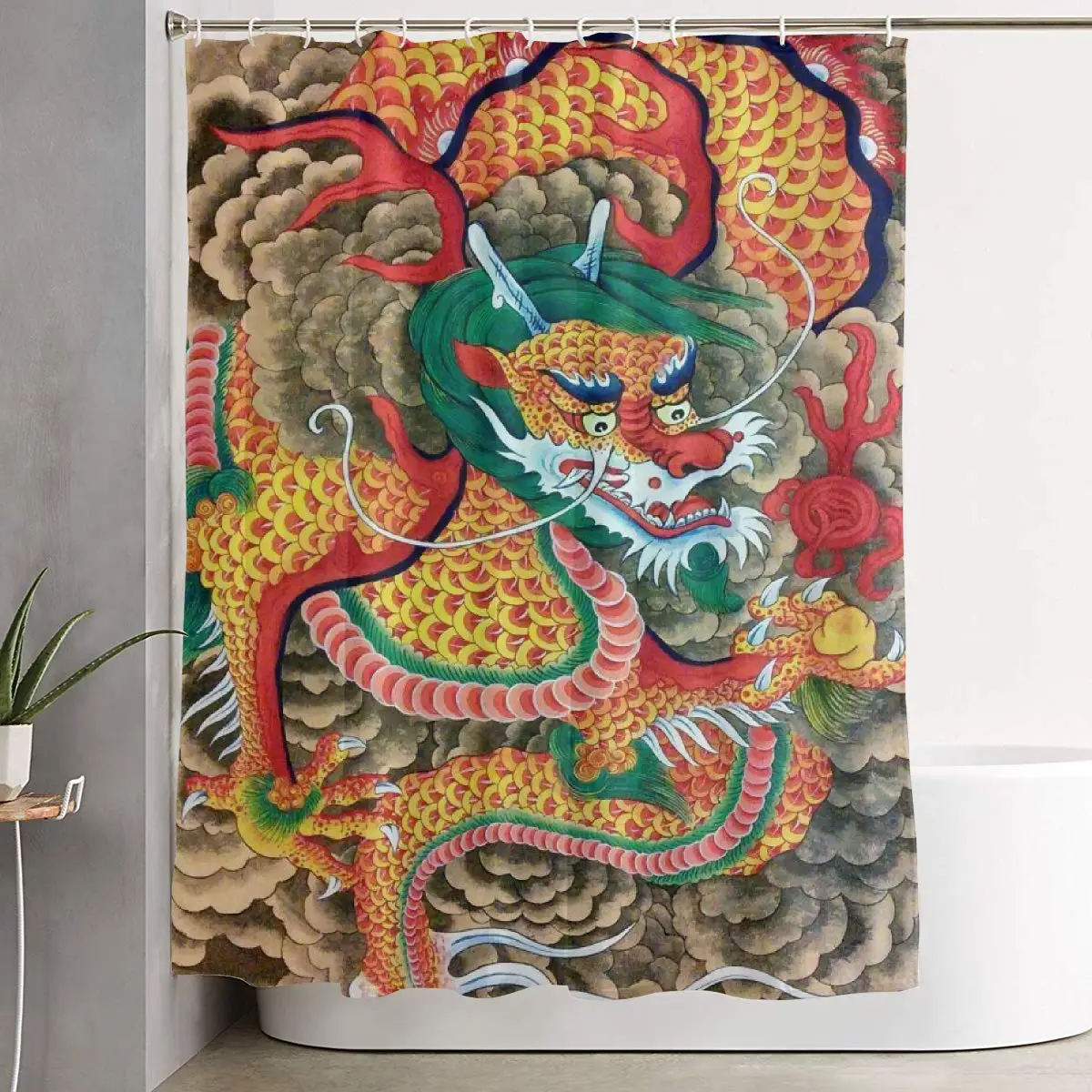 

Unique Beauty of Chinese Dragon Heroes Bathroom Shower Curtain Decorative