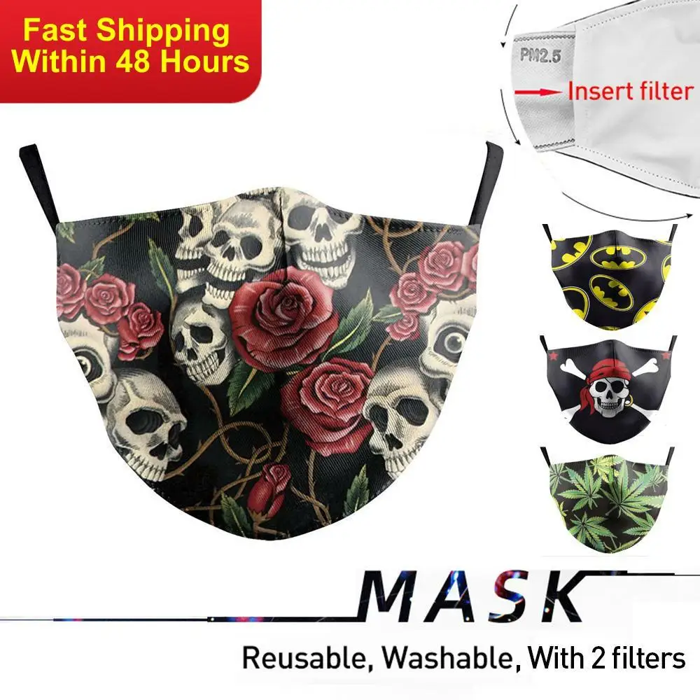 

Zawaland Adult Reusable Masks Washable Fabric Mouth-Muffle Skull Head Print Face Mask Protective PM2.5 Anti-dust Mask Halloween