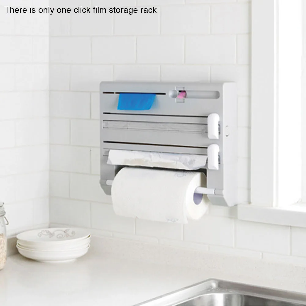 

6 In 1 Kitchen Tools Tissue Shelf Home Restaurant Bathroom Wall Mounted Easy Install Sundries Organizer Cling Film Storage Rack