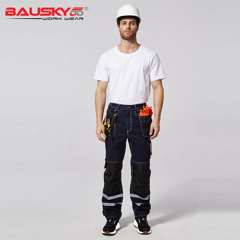Мужские защитные рабочие брюки Bauskydd B114 с множеством карманов 100% хлопок