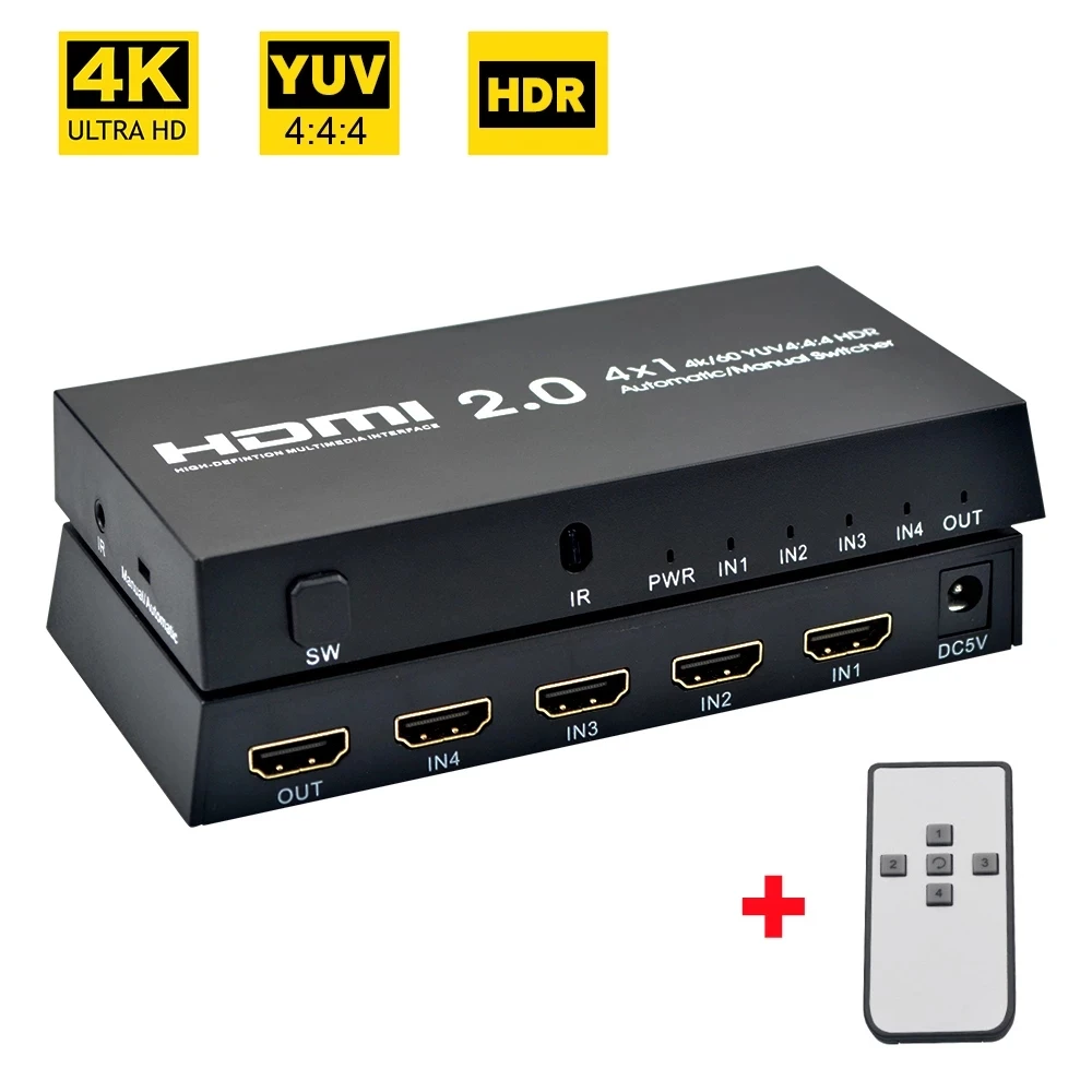 

Conversor HDMI YUV4:4:4 HDR Com Controle Remoto Para a Caixa da Tve PS4/3 Interruptor 4*1 DE HDMI Do Switcher 4K 60Hz HDMI