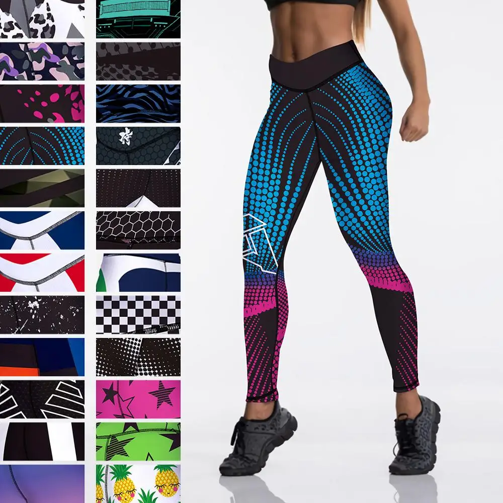 

Qickitout 12%spandex Sexy High Waist Elasticity Women Digital Printed Leggings Push Up Strength Pants