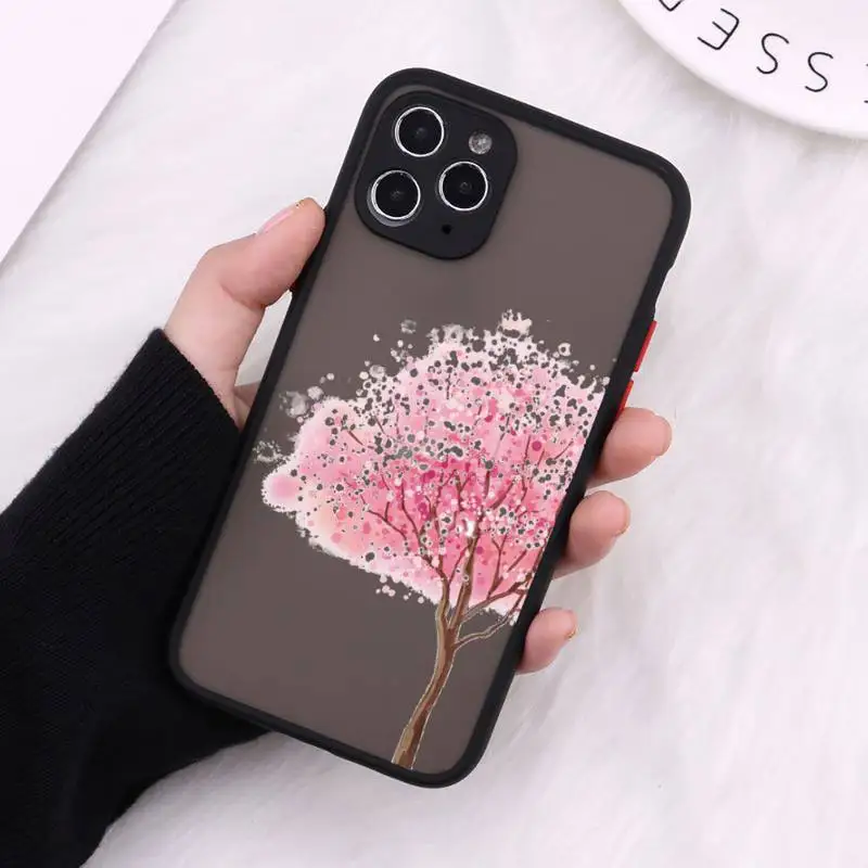 

Cherry blossoms Simple art trees Phone Cases Matte Transparent for iPhone 7 8 11 12 s mini pro X XS XR MAX Plus cover funda