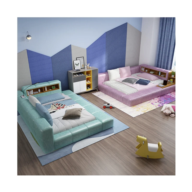 Популярная современная многофункциональная розовая кровать из натуральной кожи