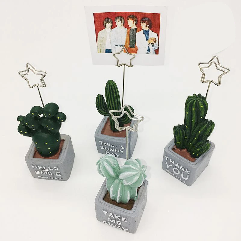 Korea Desktop Cute Cactus Styling Resin Plant Photo Folder Creative Message Postcard Clip Holder | Канцтовары для офиса и дома