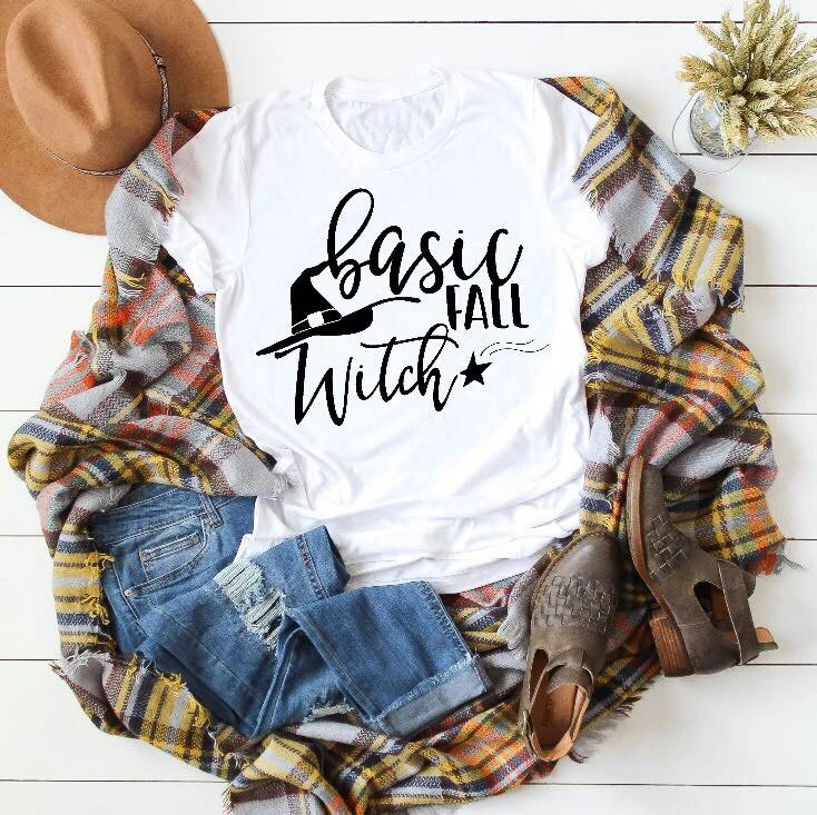 Женская Осенняя рубашка ведьмы на Хэллоуин графические футболки повседневная