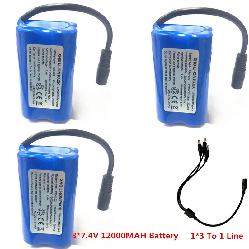 

7.4V 12000Mah 5200Mah Battery 3To1 Line ChargerFor T188 T888 2011-5 V007 C18 H18 So on Remote Control RC Fishing Bait Boat Parts