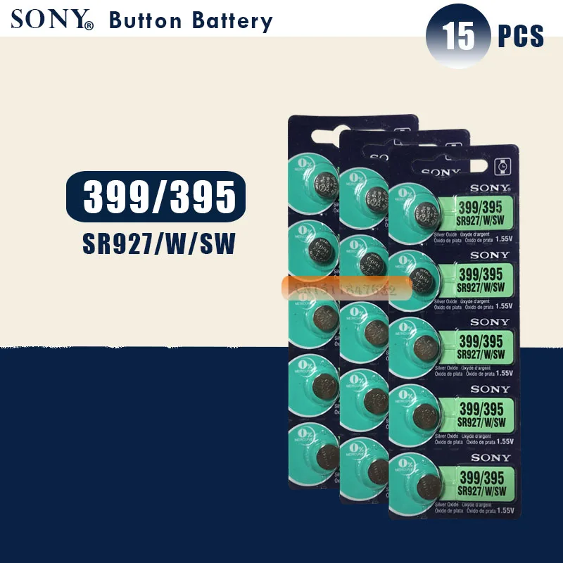 15 шт. Sony 100% оригинальный 395 SR927SW 399 SR927W LR927 AG7 1 55 в часовая батарейка Кнопочная