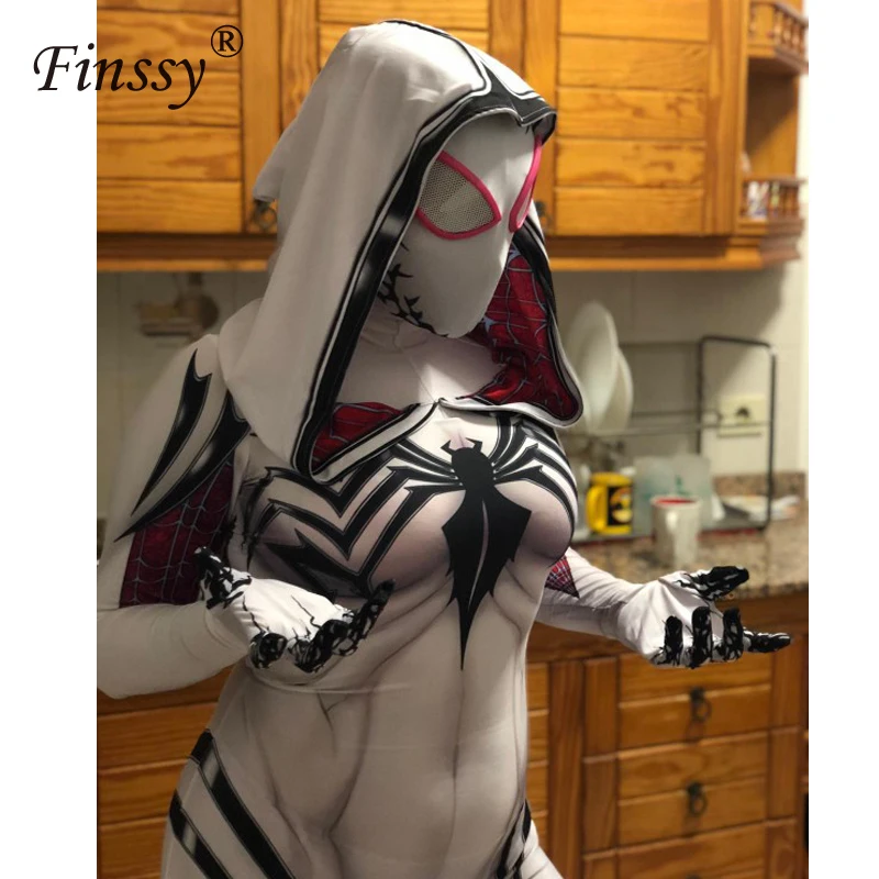 Толстовка костюм паук Гвен Стэйси Zentai девушки паук супер человек Косплей Костюм Femme женский костюм паука анти-Гвен Веном Gwenom боди