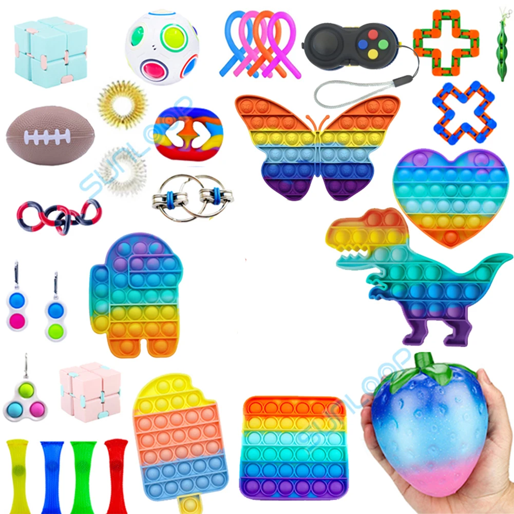 

New Poppit pack push Pop Its it Bubble Among popit Us Sensory pop set dinosaur Toys Kids Rainbow Unicorn Party Autism Gifts