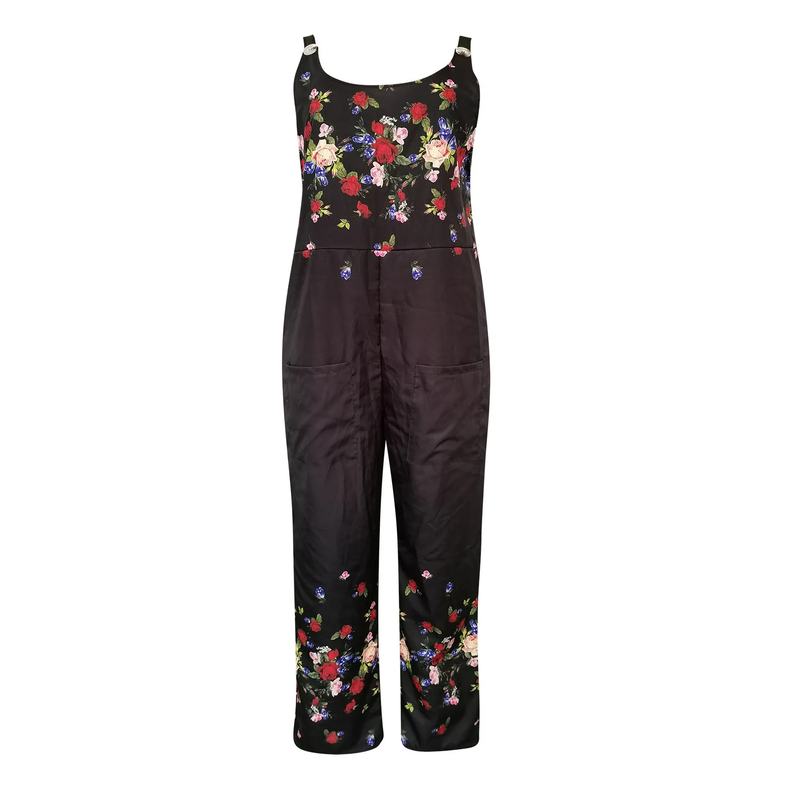 

Women Plus Size Overalls Casual Loose Women Pocket Romper Dungarees Playsuit Flower Print Baggy Jumpsuit Bodysuits Streetwear