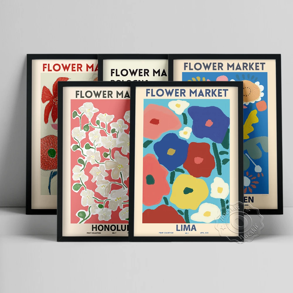 

World Travel Poster, Flower Market Prints, Bologna Copenhagen Honolulu Amsterdam Lima Market Wall Stickers, Flower Home Deocr