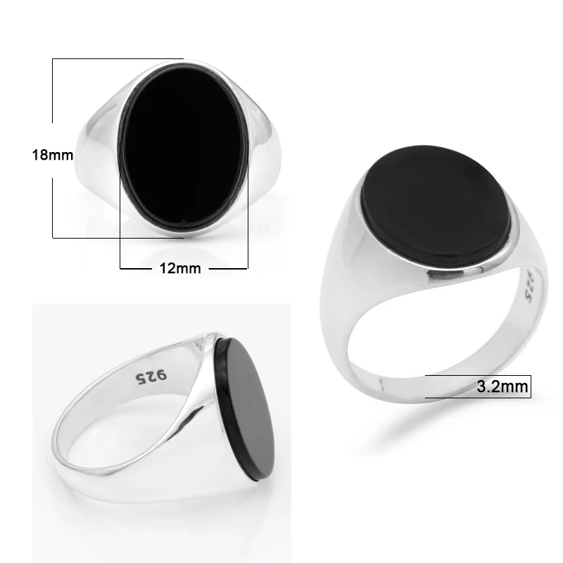 Мужское и женское кольцо из стерлингового серебра 925 пробы с черным натуральный
