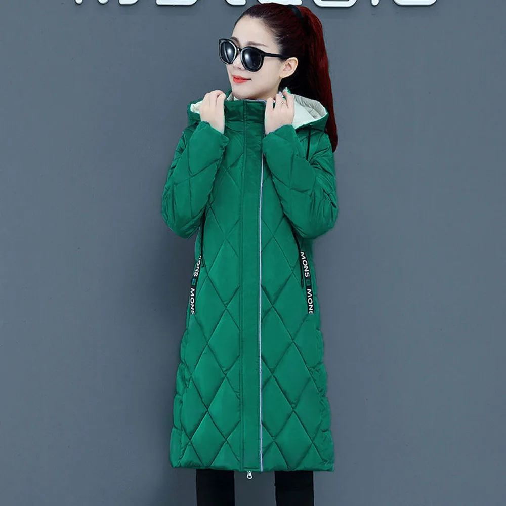 Off-season Down Cotton Jacket 2021 Winter New Cotton-padded Jacket Women Slim Lattice Mid-length The-knee Fashion Jacket A657