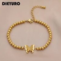 dieyuro 316l stainless steel popular bead bracelet sweet butterfly metal girl golden wedding hand jewelry 2021 new arrival gift