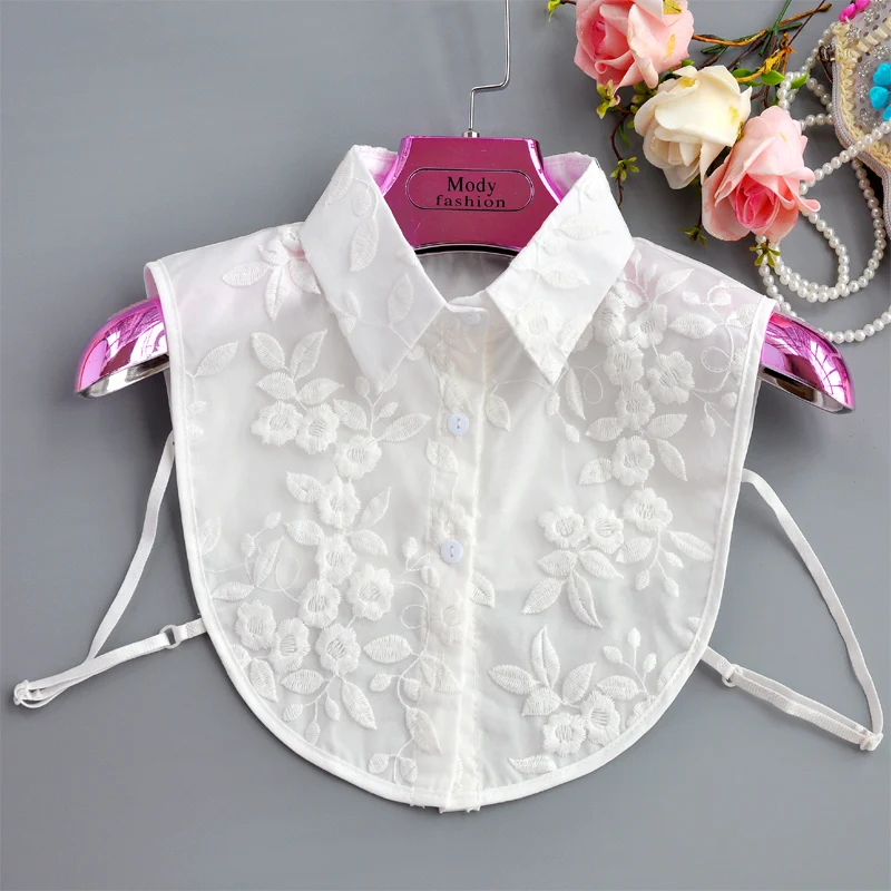 

Fashion White Lace Collar lapel Shirt Fake False Collar For Women Embrodiery Detachable Collars For Women Faux Col Tie