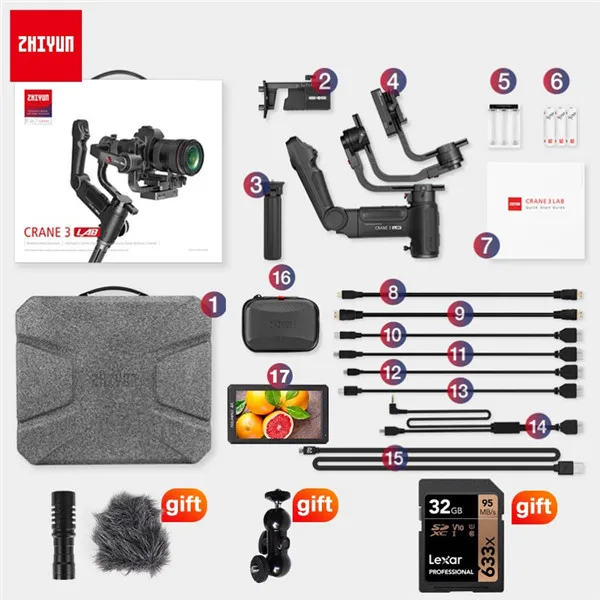 Zhiyun Crane 3 Lab 3-осевой беспроводной ручной стабилизатор ViaTouch для sony A7M3 A7R3, Canon 1DX II 6D, Nikon DSLR - Цвет: E Monitor Mic kit