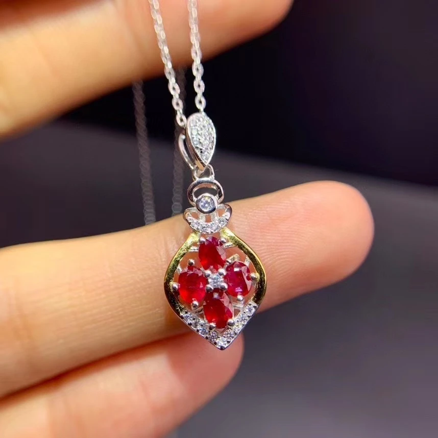 

exquisite red ruby gem pendant real 925 silver women collarbone necklace fine jewelry natural gem birthday gift luck birthstone