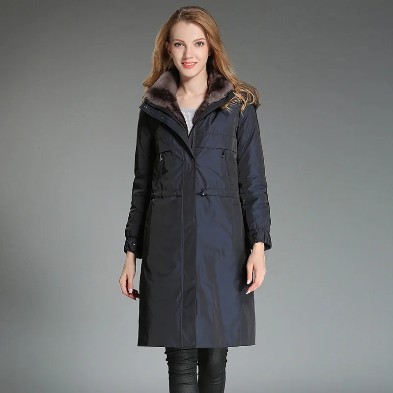 

SHZQ New Nick Female Rex Rabbit Inner Liner Medium Long Parker Coat Fur Integrated Fur Fur