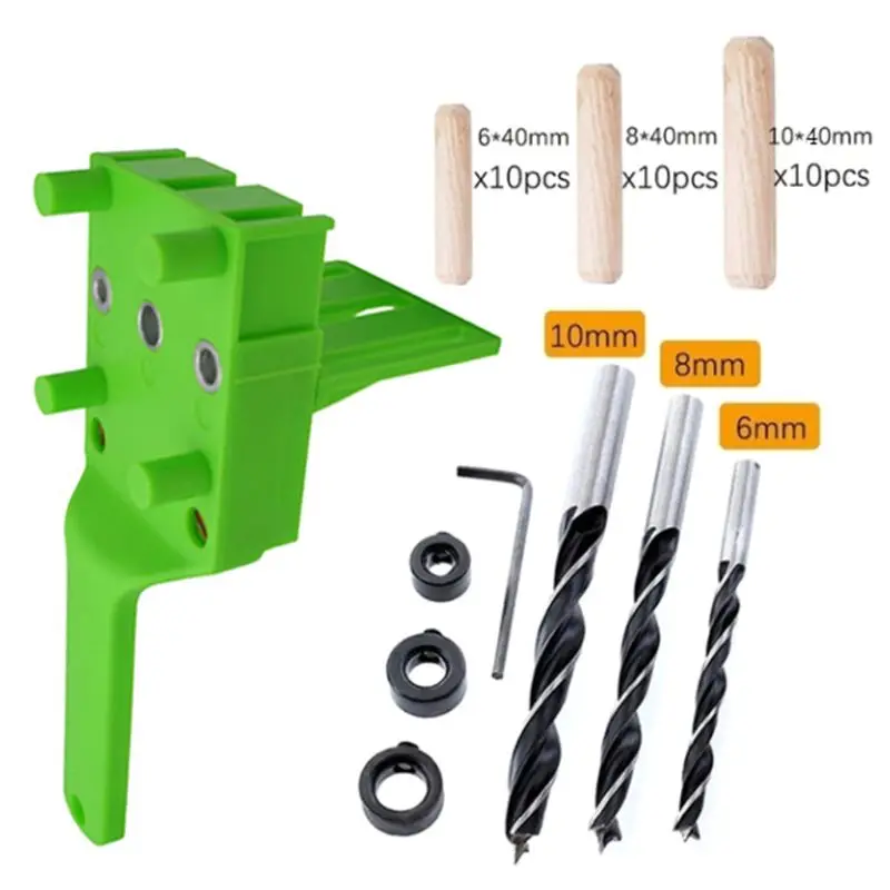 

Wood Doweling Jig ABS Handheld Pocket Hole Jig 6/8/10mm Drill Bit Hole Puncher E5BE