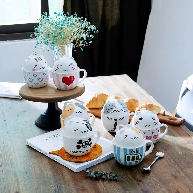 Cartoon Ceramic Mug Couple Cup Coffee Milk Household Men and Women with Lid Spoon Creative Simple Unicorn | Дом и сад