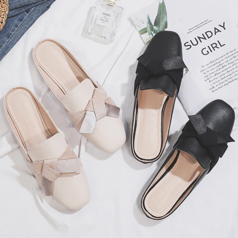 

Elegant Bow-knot Ladies Mules Summer Flat Solid Women Slippers Chic Ladies Office Shoes Woman Shoe Summer Slippers