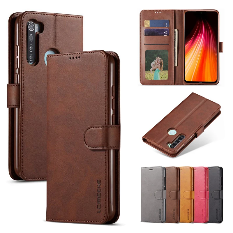 Чехол книжка LC.IMEEKE для Xiaomi Redmi Note 8/8T кожаный с отделением пластиковых карт и купюр