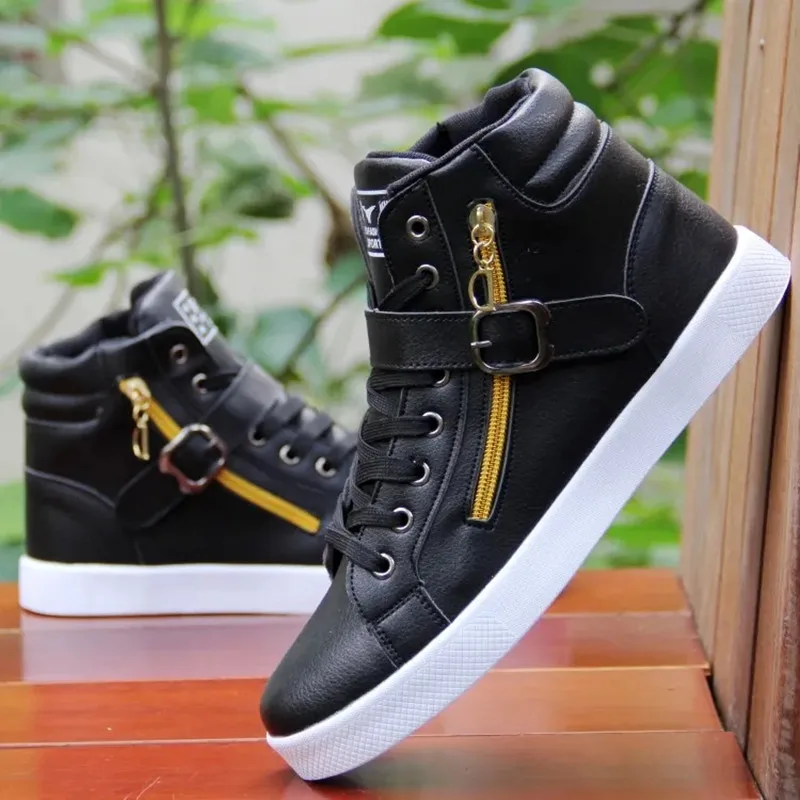 NEW Spring Autumn New Men's lace-up Shoes Fashion PU Leather Mens hip hop Casual Black/White High Top zapatos Hombre | Обувь