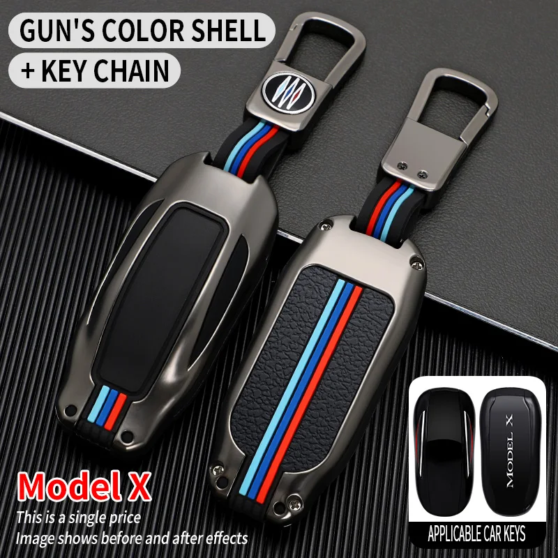 

Suitable for Tesla Model X car key case protective cover zinc alloy + silicone key case storage bag accessories