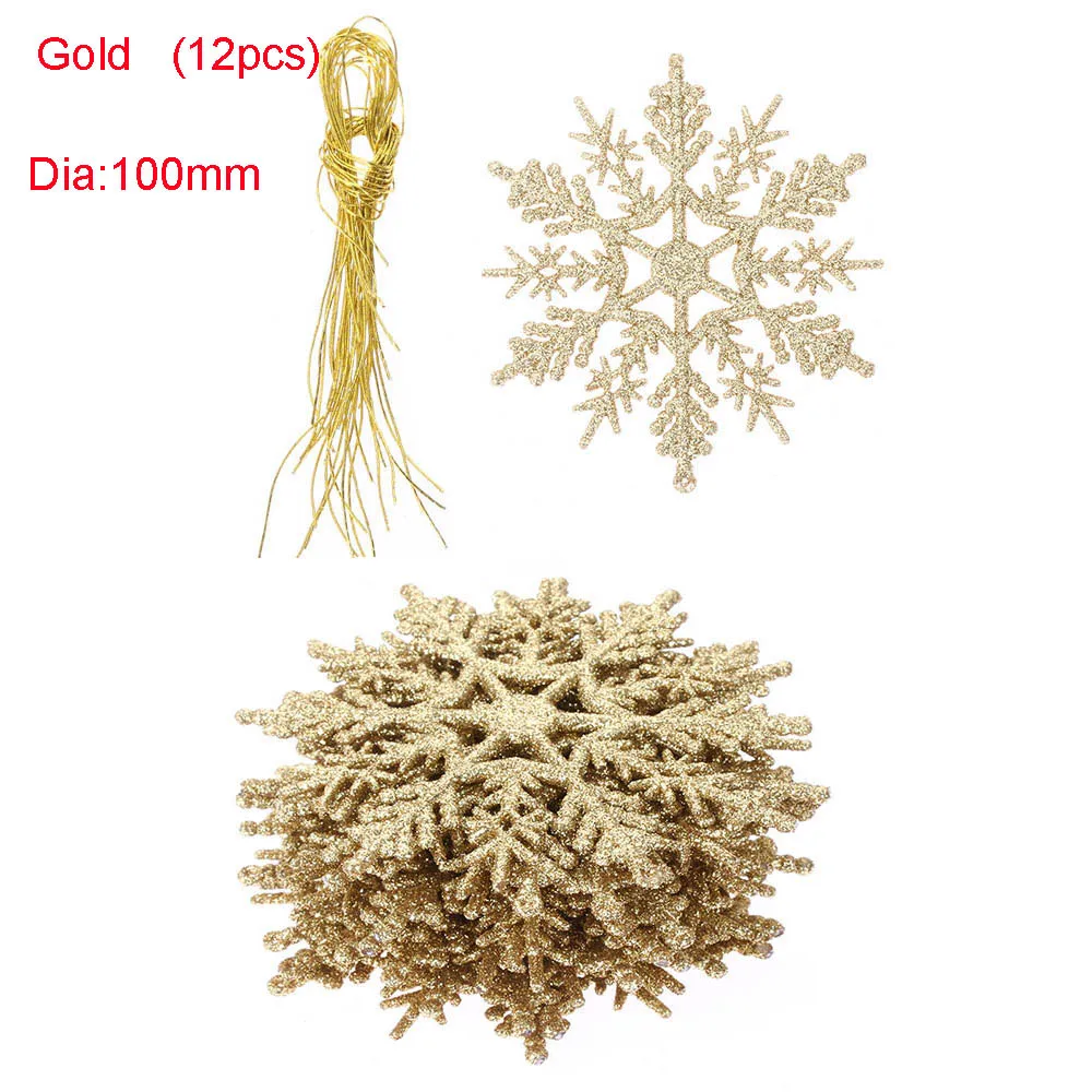 100MM gold 12 шт. очаровательные 7,5/10 см Золотые снежинки для рождества, Белые Рождественские елочные украшения, вечерние рождественские украшения, домашний декор - Цвет: 100MM gold