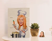personalized female chef caricature of authentic desktop wood pallet %c3%a7er%c3%a7eve 1