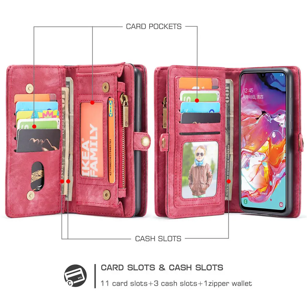 Coque для samsung A20 A20E A30 A40 A50 A70 A80 A90 съемный кошелек чехол 2 в 1 съемный кожаный чехол с откидной крышкой на магните чехол