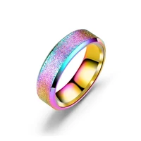 rainbow ring fashion new double beveled titanium steel matte couple ring gift jewelry