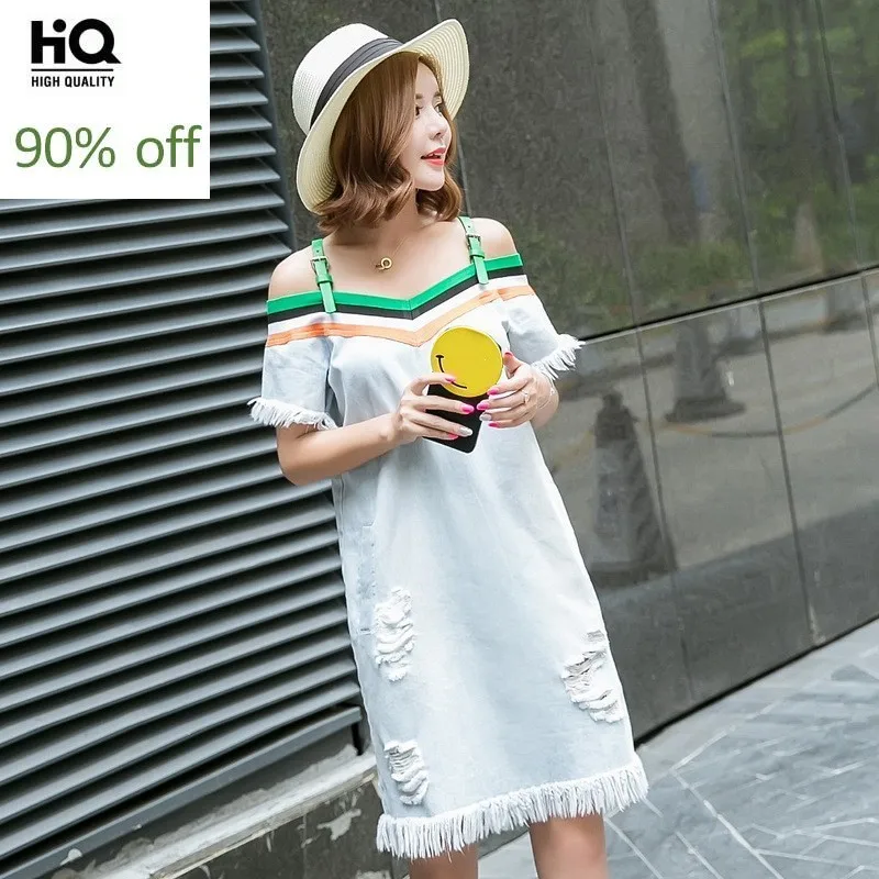 Женская одежда летние туфли с ремешками Пляжное платье джинсовые женские платья