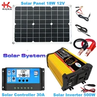 q3y power system solar power inverter transformer 12 v to 220 v 110 v 500w solar panel 18w 12v usb 5v controller 30a
