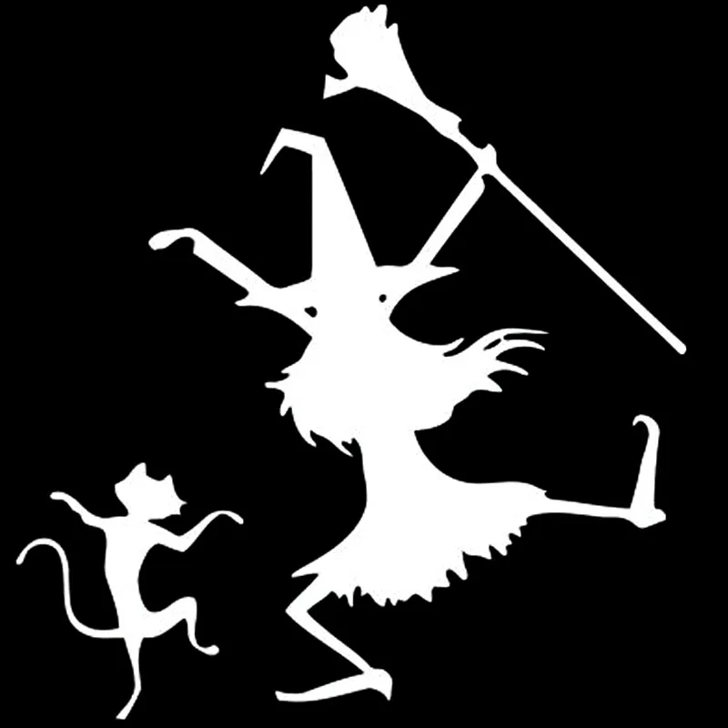 

14.2cm * 15cm Dance Witch and Cat Funny PVC Waterproof Sunscreen Decal Car Styling Car Sticker Black/silver Accessories