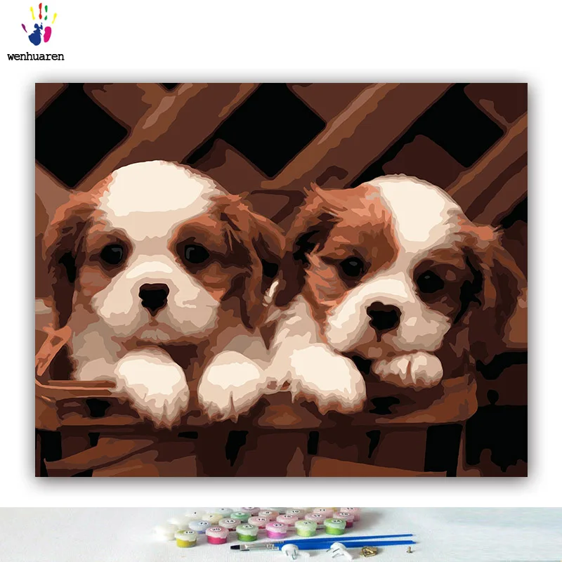 DIY картинки для раскраски по номерам с цветами собака в шляпе бульдог Картина