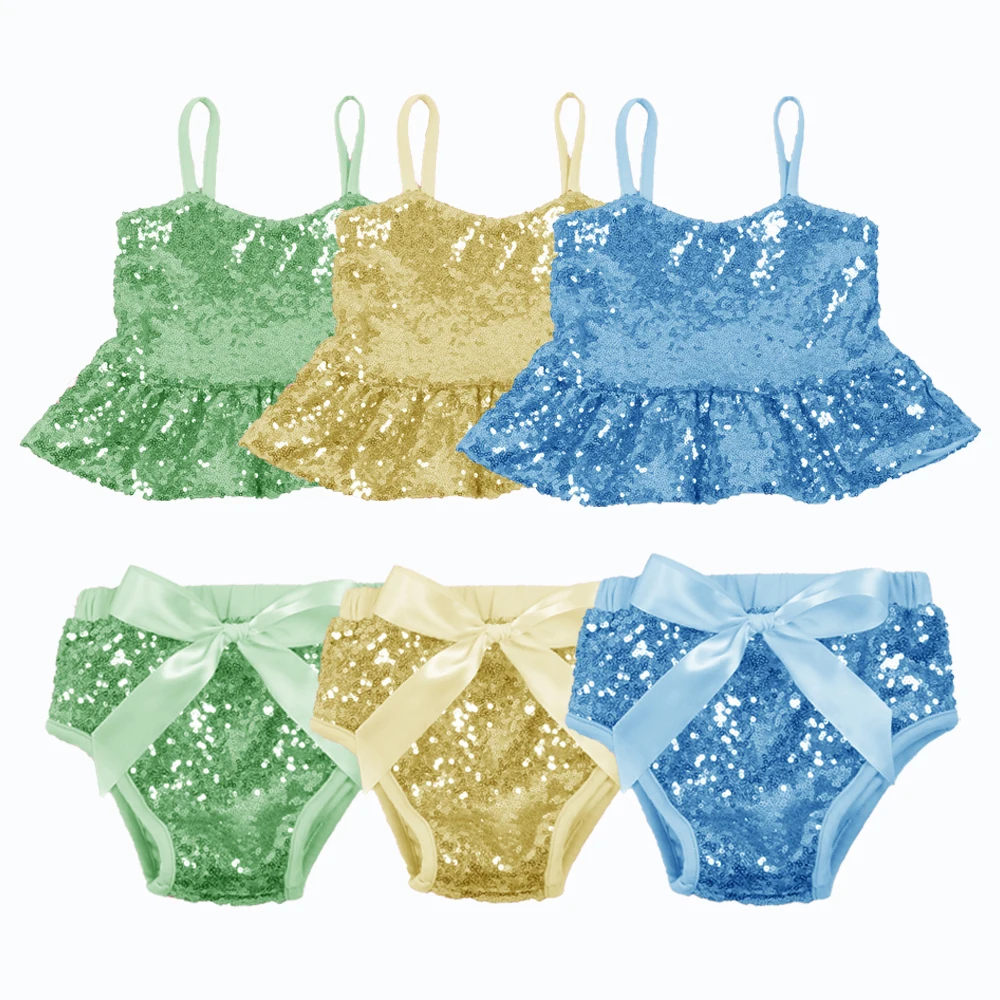 Комплекты с блестками для девочек летний топ оборками малышей комплект из 2