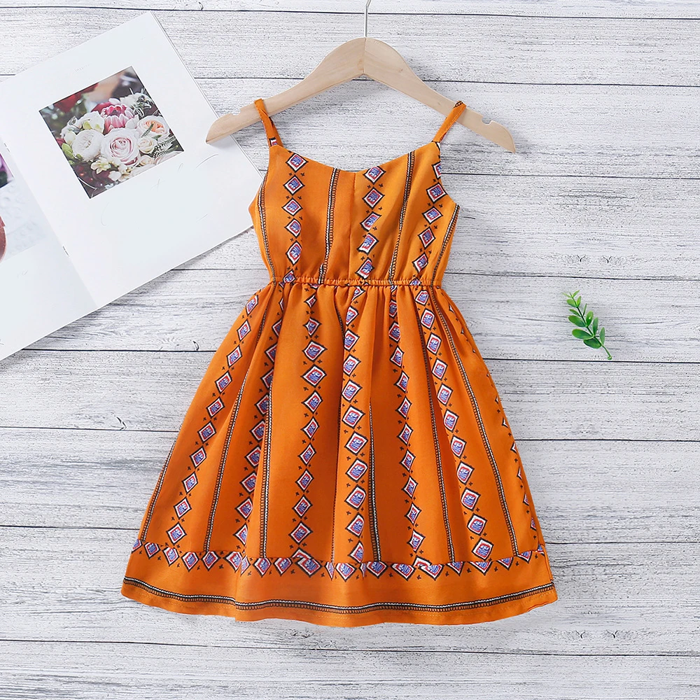 

2022 Повседневное платье, летнее тонкое платье на бретельках, сарафан, пляжный стиль, Детский костюм для девочек, одежда для От 2 до 6 лет