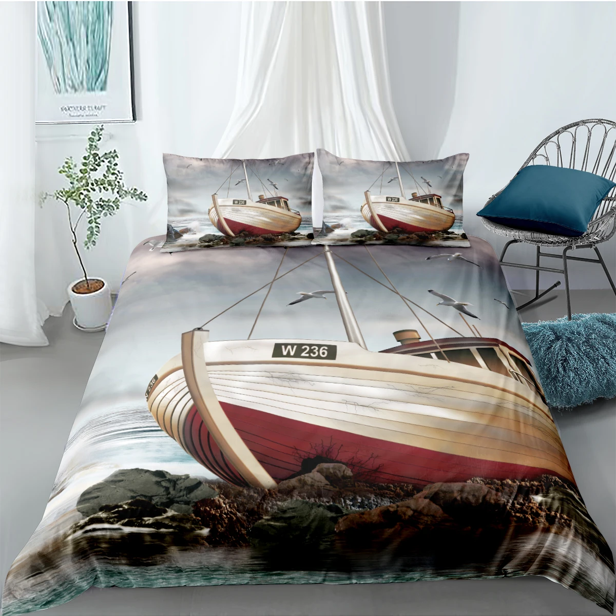 

3D Ship Design Duvet Cover Sets Bedding Sets Quilt Covers and Pillow Cases King Queen Full Double Size Custom Home Texitle