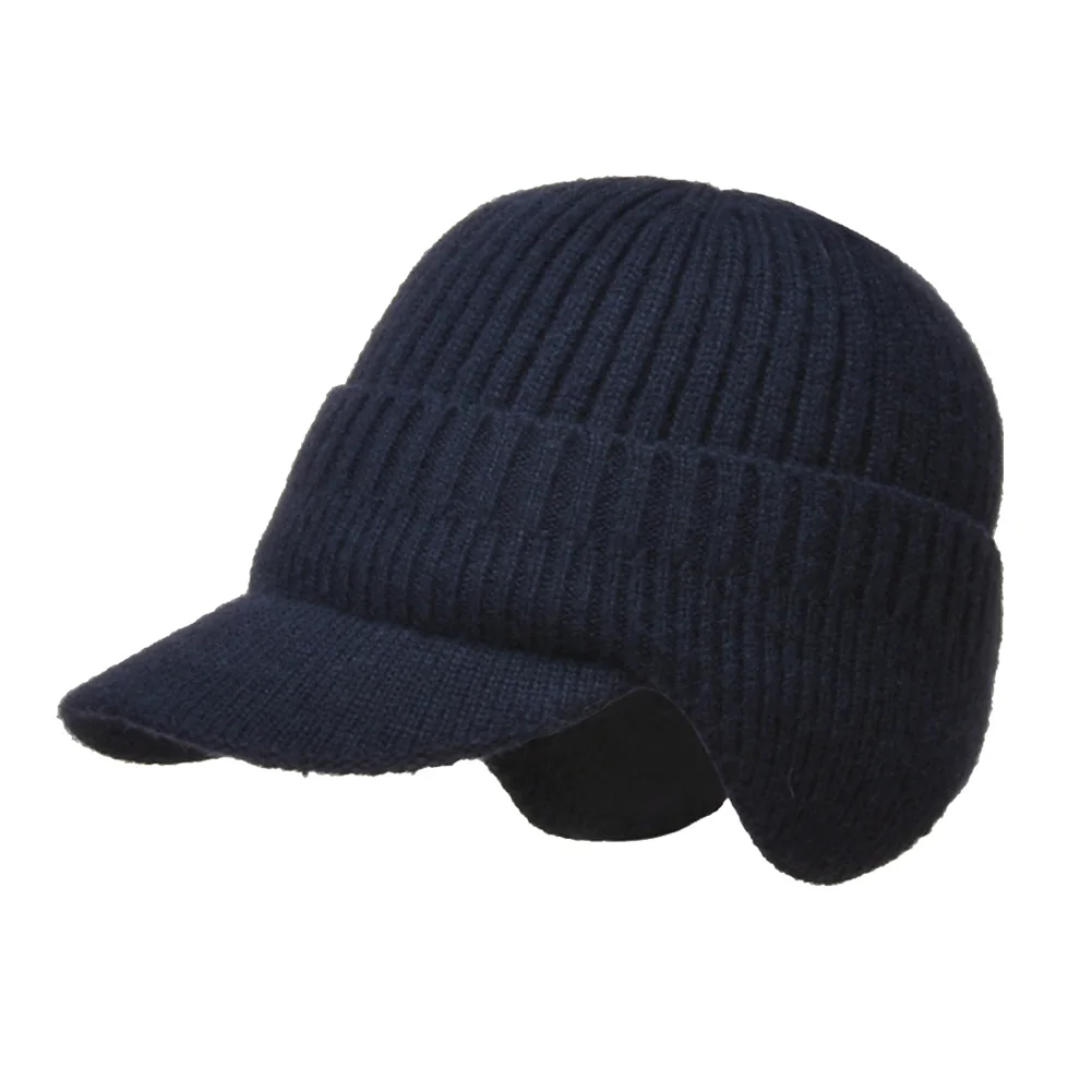 

Men Portable Soft Fashion Solid Knitted Peaked Cap Ear Protection With Earflaps Anti Cold Outdoor Warm Winter Daily Thickened
