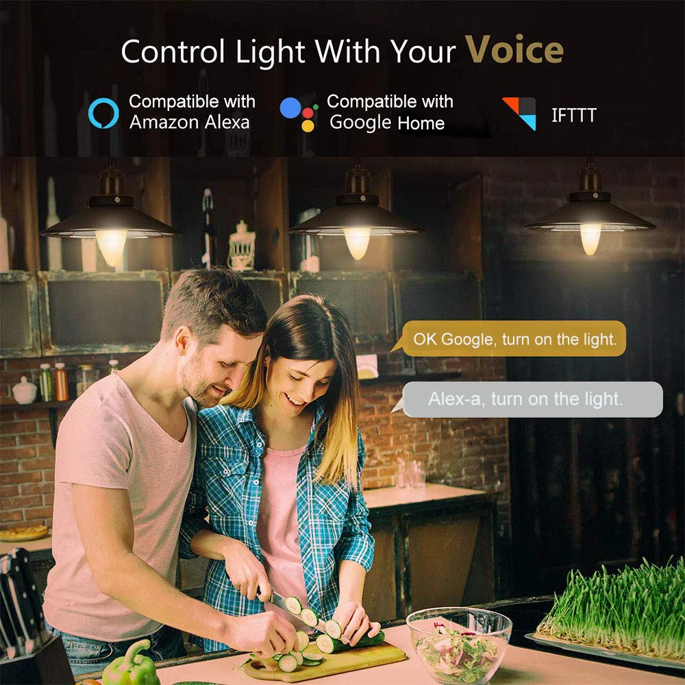 Tuya WiFi смарт-лампы E14 RGB + W C затемнения светильник LED лампы в форме свечи