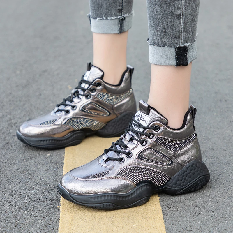 Блестящие Кроссовки женская зимняя обувь теплые плюшевые кроссовки трендовые