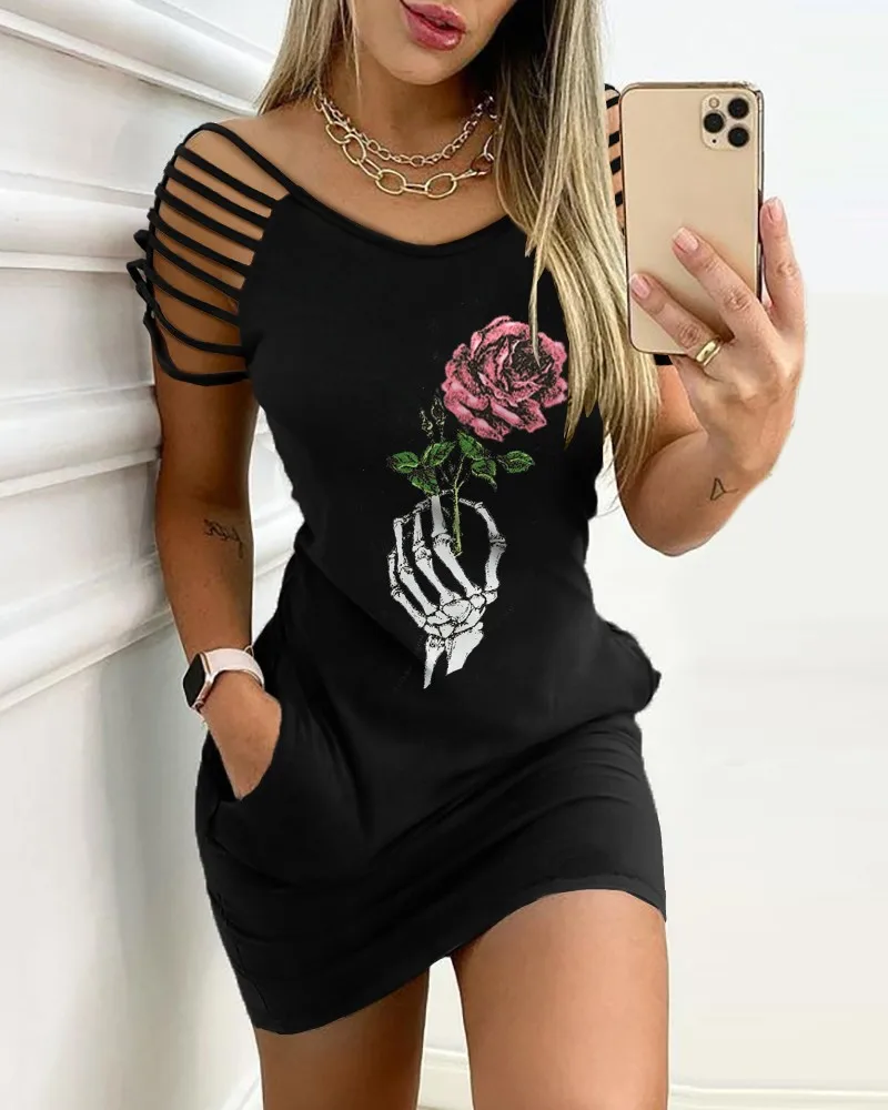 

YYCZF 2021 Новое Женское Элегантное летнее мини-платье с коротким рукавом женское сексуальное облегающее платье с вырезами и принтом Платья