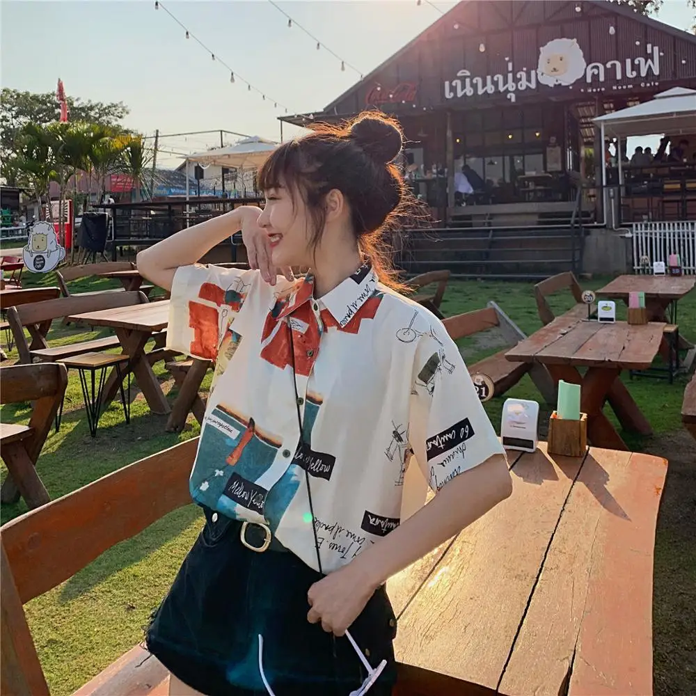 

Beach style shirts Patchwork blouse women adorable shirt girls summer clothes cs1