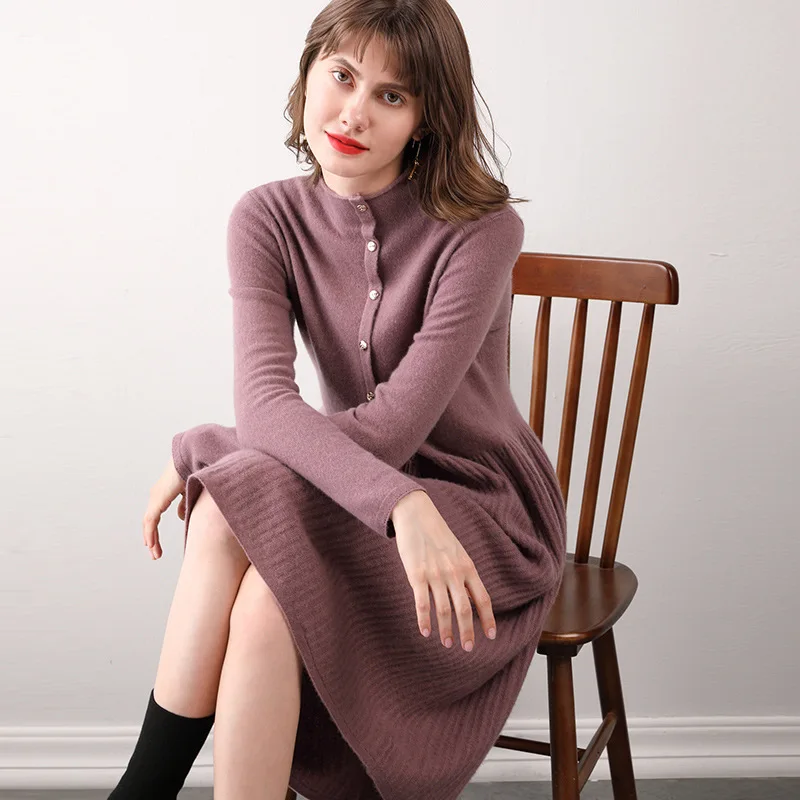 

Winter Skirt Women's Half-High Neck Wool Knit Dress Slim Slimming Knee-Length One-Piece Sweater Plus Size Clothes For Women 2020