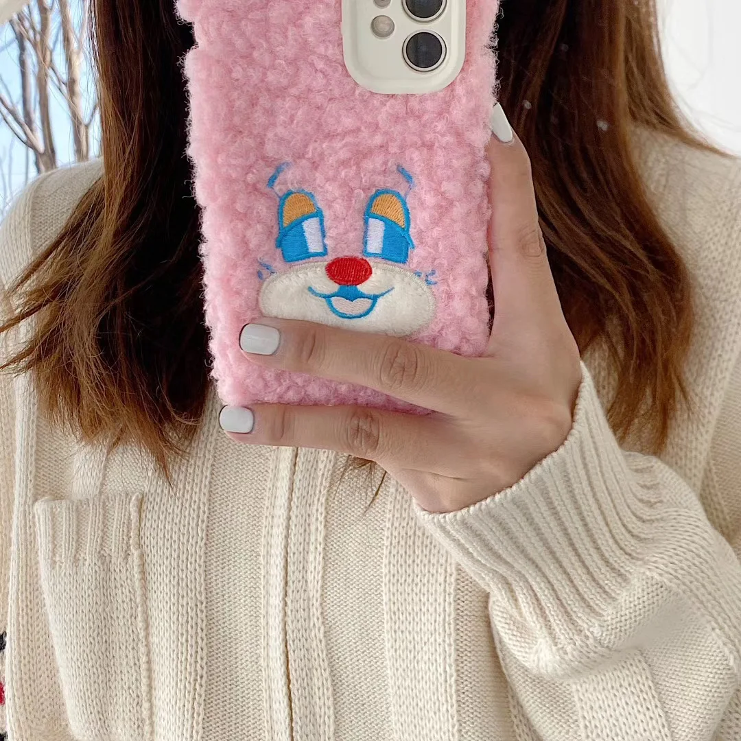 

INS Korean cute girl pink plush bear expression phone case for iPhone 11 12 pro MAX Xs MINI Xr X 7 8plus soft back cover
