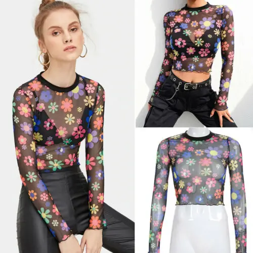 Новая модная блузка в стиле бохо женский прозрачный сетчатый укороченный топ с