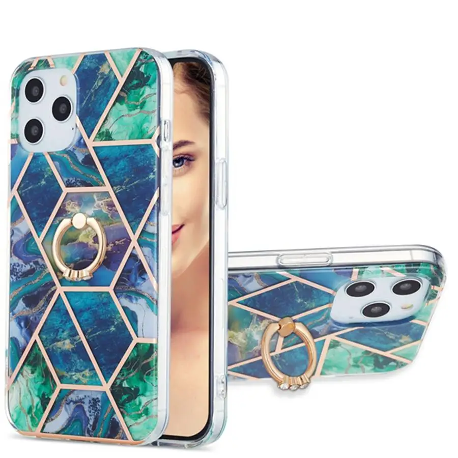 

Finger Ring Holder Stand Geometric Marble Phone Case For IPhone 13 12 11 Pro Max 13 12 Mini XR XS Max X 8 7 6 6s SE 2020